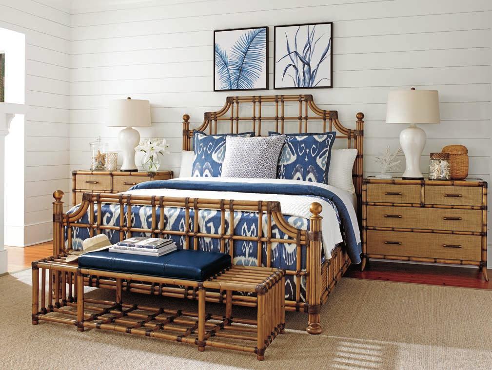 Flanking the bed are a pair of 44- inch Bermuda Sands chests.