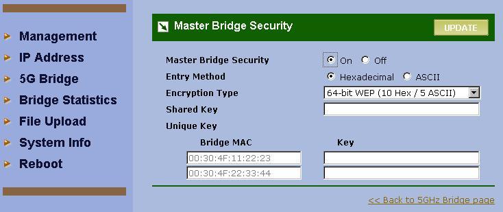 Master / Slave Bridge Security Enable or Disable the security mechanism. Entry Method Hexadecimal: The key input must be hexadecimal (0-9, A-F).