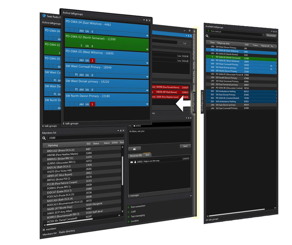 Depending on the available screen area the dispatcher views can be arranged, resized, stacked or hidden as tab pages that can be displayed when needed.