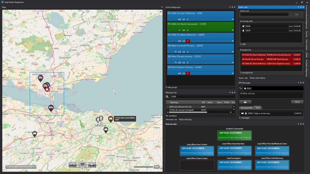 TACTICALL DISPATCHER SUITE > USER EXPERIENCE Contact all units within an area, by simply dragging a loop over the map Status indicated through colour coded map icon, ability to invoke context