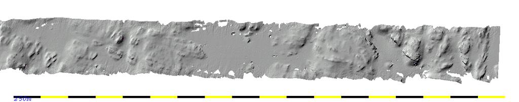 Figure 16 Sun illuminated terrain model, 1 EM 710 2x2 survey line.