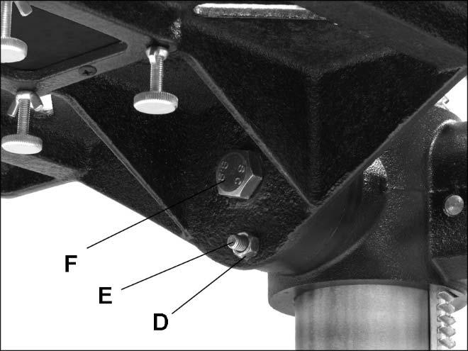 Figure 15 8.3 Table insert leveling Refer to Figure 16. The insert should be flush with the table surface: 1. Remove the two screws beneath table insert (G, Figure 16). 2.