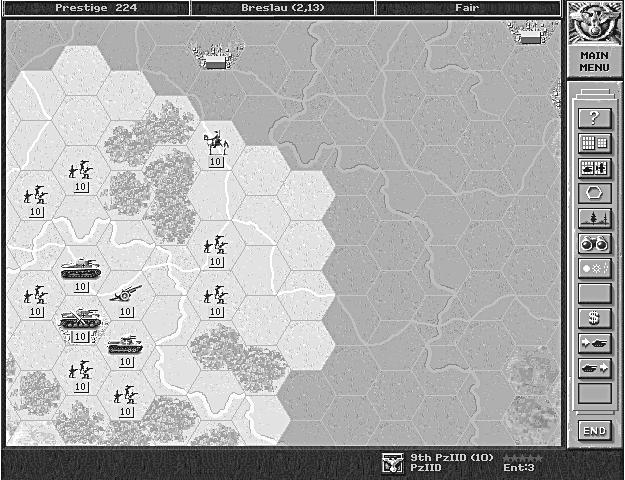 DIFFICULTY MENU BATTLE SCENARIOS SCENARIO SELECTED SCENARIO DESCRIPTION SET CONTROL BUTTONS PLAYER CONTROL FOR AXIS FORCES COMPUTER CONTROL FOR ALLIED FORCES Left-click on the title screen of the