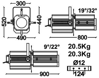 2000W: CP72 (3200K) 4 Shutter blade Metal filter frame TE81/N PROFILE 2000 zoom 9/22 TE82/N PROFILE 2000 zoom 19/32 TE06 Metal