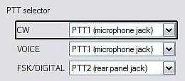 CW: available options - PTT1 (microphone jack), QSK (no PTT, PA PTT immediate release), Semi Break-In (No PTT, PA PTT delayed release) and PTT2 (rear panel jack).
