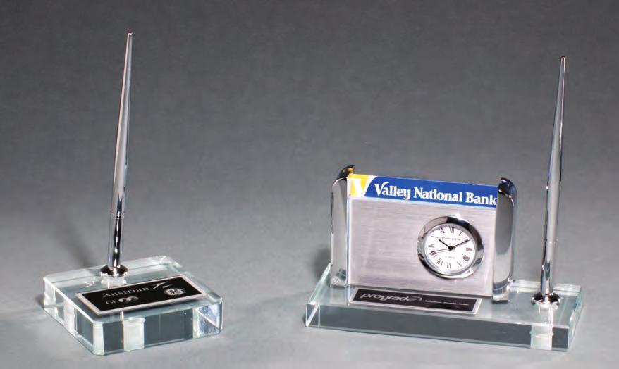 Glass Awards Pen Set with Clear Glass Base Clock, Pen and Business Card Holder on Clear Glass Base A PS8200 3 x 3 $37.50 B BC1023 CLOCK 5.75 x 2.5 $69.90 1.