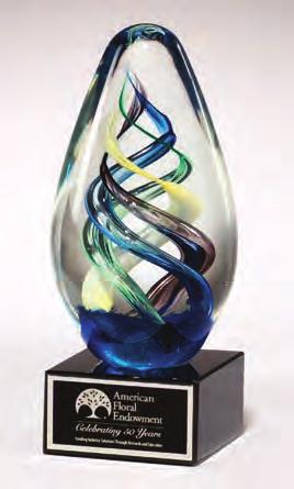 Art Glass Teardrop-Shaped Art Glass Award on Black Glass Base Art Glass Egg on Black Glass Base