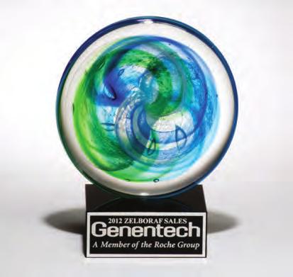 Art Glass Awards Art Glass Disk with Blue and Light Green Accents Blue Art Glass Star