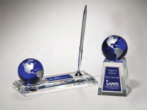 Crystal Awards Crystal Pen Set with Blue Globe and High Quality Metal Pen and Crystal Trophy