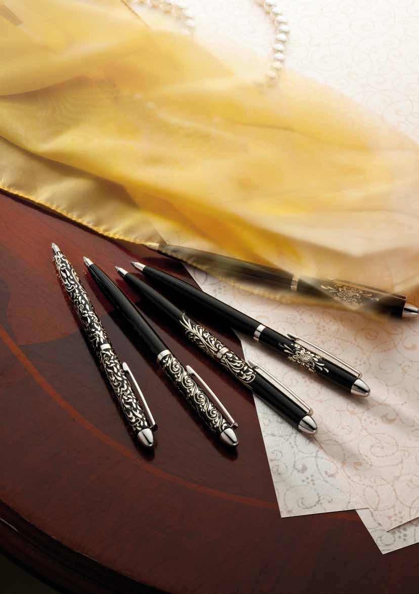 WaldmannVienna V i e n n a d e c o r a t i v e a r t S Vienna Fleur 103 651 Twist action Ball Pen. In sterling silver 925 and brilliant black lacquer. Individual Vienna Fleur handengraving.