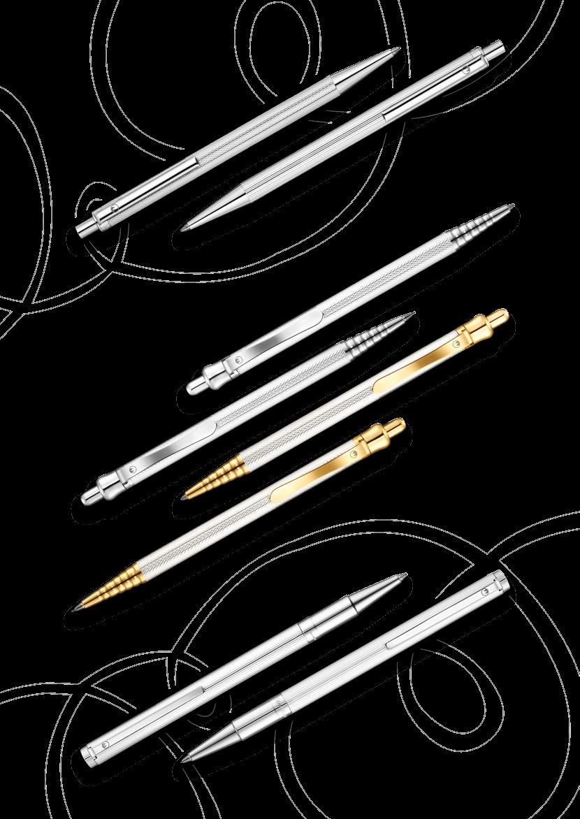 waldmanneco series Ball pen with push action mechanism 100 001 in sterling silver 925, barley pattern with engraving space.