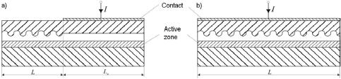 Fig. 1 shows one of the typical realizations of the LED with hetero-structures and active zone emitting light between them.