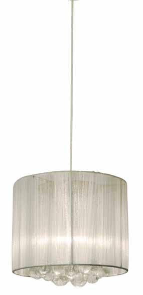 Crystal spirit 10" Pendants fj-crysp10-cl-wh--sn Crystal Spirit suspension features white silk shade with clear crystal accents that provide general light distribution.