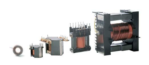 different ferrite transformers and inductors as well as coils ranging from through-hole to surface mounted