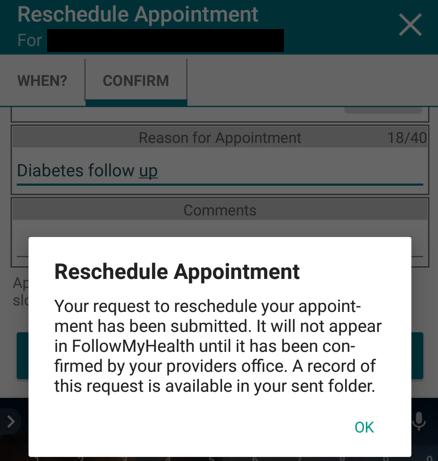 Rescheduling Your Appointments via 11. You ll also see a Pending Reschedule appear on your upcoming appointment.