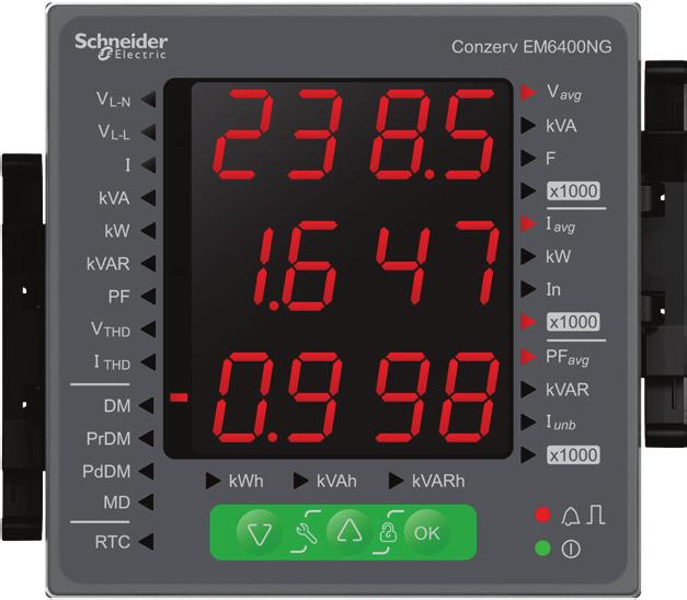 PB115132 General Basic metering with THD, Individual Harmonics, RTC, and min/max readings Instantaneous RMS values Current Average line current of 3-phase, per-phase, and calculated neutral current