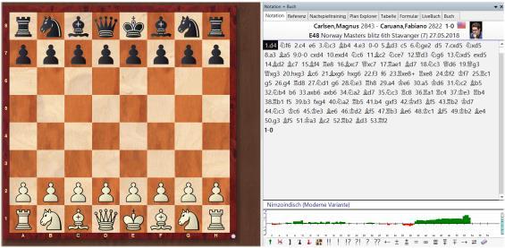 5 2.2 Instant Analysis New in ChessBase 15 Immediately after loading a game a strong engine starts to analyse the game and provides a first evaluation after a few seconds.