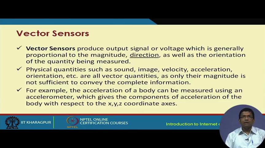 (Refer Slide Time: 16:13) On the other hand, vector sensors produce output signal of the voltage which is generally proportional to the