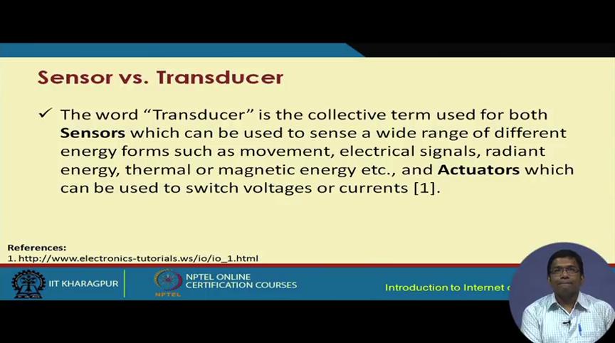 Now, there is an associated terminology which is for the transducers. The term transducers basically convert one form of energy into another form of energy being converted into another.