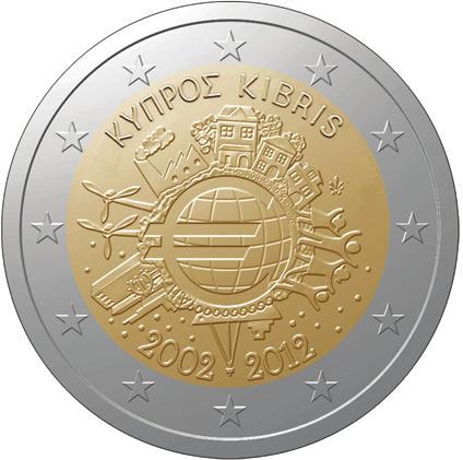 ΚΥΠΡΟΣ KIBRIS/2002-2012 Edge lettering: 2 ΕΥΡΩ 2 EURO repeated twice LUXEMBOURG