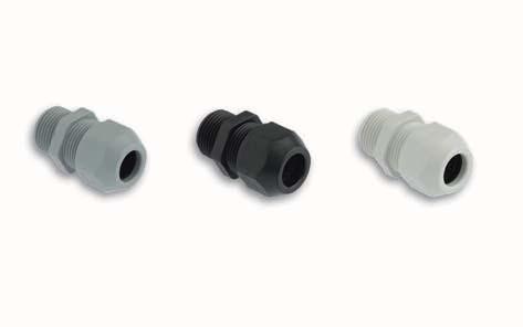 Conical cable gland PLIO -PE PLIO-PE O-ring: Polychloroprene Colours: grey (RAL 7001) - black (RAL 9005) - light grey (RAL 7035) Protection rating: IP 68 Temperature range: -30 to +100 C permanent