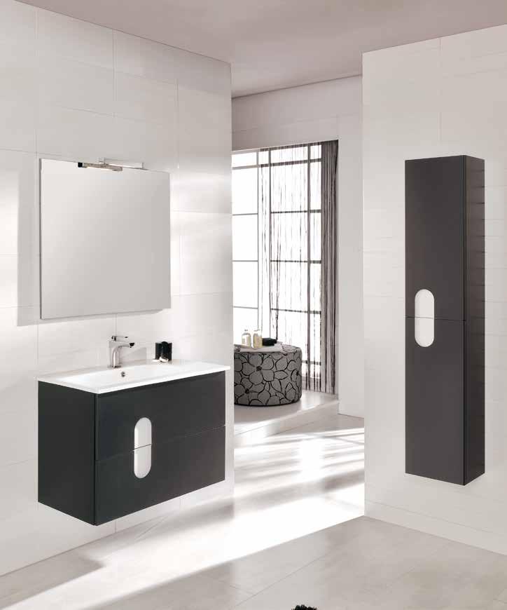 new collection Contraste de colores en tu cuarto de baño con el tirador integrado en el frente del mueble con una