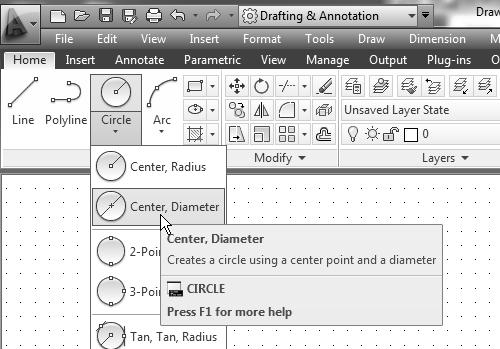 1-22 AutoCAD LT 2012 Tutorial Creating Circles The menus and toolbars in AutoCAD 2012 are designed to allow the CAD operators to quickly activate the desired commands. 1.