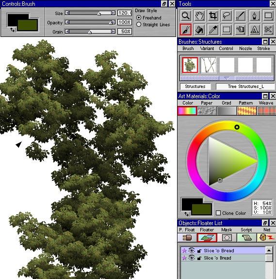 13) Use Ctrl+V to paste a new bread layer. This middle layer of foliage will interact with the trunk and limbs to emphasize the look of depth.