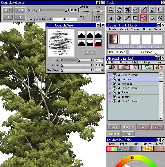 24) When the major limbs and trunk are done, select the Limbs brush variant and paint the smaller limbs on a new layer above the middle layer. Add another layer for the branches.
