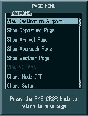 Navigation Map Page OPTIONS Menu Waypoint Airport Information Page OPTIONS Menu Figure 8-49 Option Menus When no terminal procedure chart is available, the banner CHART NOT AVAILABLE appears on the