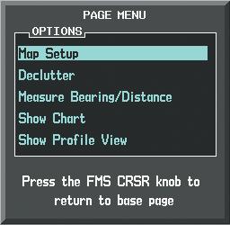 HAZARD AVOIDANCE 6) Turn the small FMS Knob to scroll through options (ON/OFF, range settings, etc.). 7) Press the ENT Key to select an option.