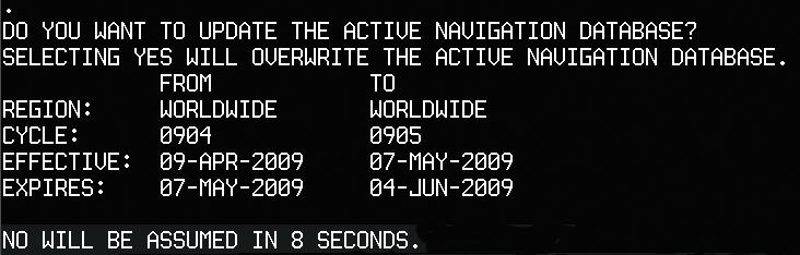 Figure B-6 Active Navigation Database Prompt 8) Press the NO Softkey. The display now starts in normal mode.