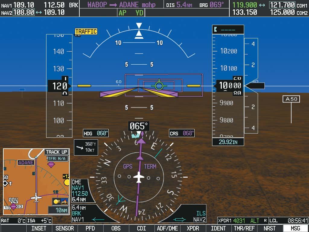 ADDITIONAL FEATURES HORIZON HEADING The Horizon Heading is synchronized with the HSI and shows approximately 60 degrees of compass heading in 30 degree increments on the Zero Pitch Line.