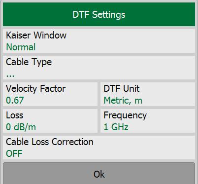 propagation. DTF easily finds fault points in cables or connectors. Distance resolution can be maximized by selecting a wide measurement frequency range.