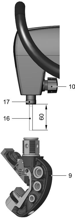 4. Insert a different carrier. 5. Tighten the locking mechanism (10). 3.3 Setting the cutting tool height 9 Carrier 10 Locking mechanism 16 Cutting tool 17 Bevel Fig. 39415 1.