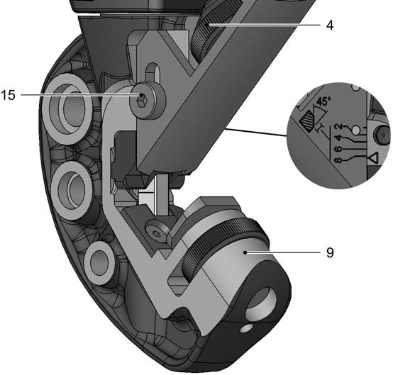 3. Setting work 3.1 Adjusting the ram length 4 Spiral bevel gear 9 Carrier 15 Clamping screw Fig. 39414 1. Undo the clamping screw (15). 2.