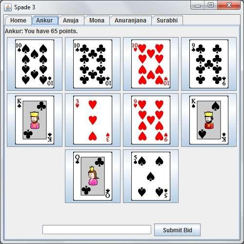 Name Tab: This is the user s own tab will contain the list of his cards in the form of buttons with the card s icon which can be pressed to select a card to play.