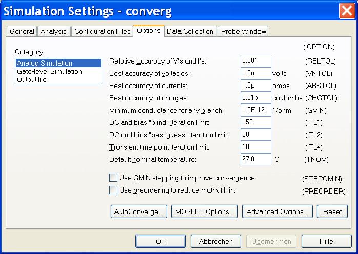 4 Using AutoConvergence When you run the simulation with AutoConvergence, PSpice initially runs using the original values for the specified simulation time.