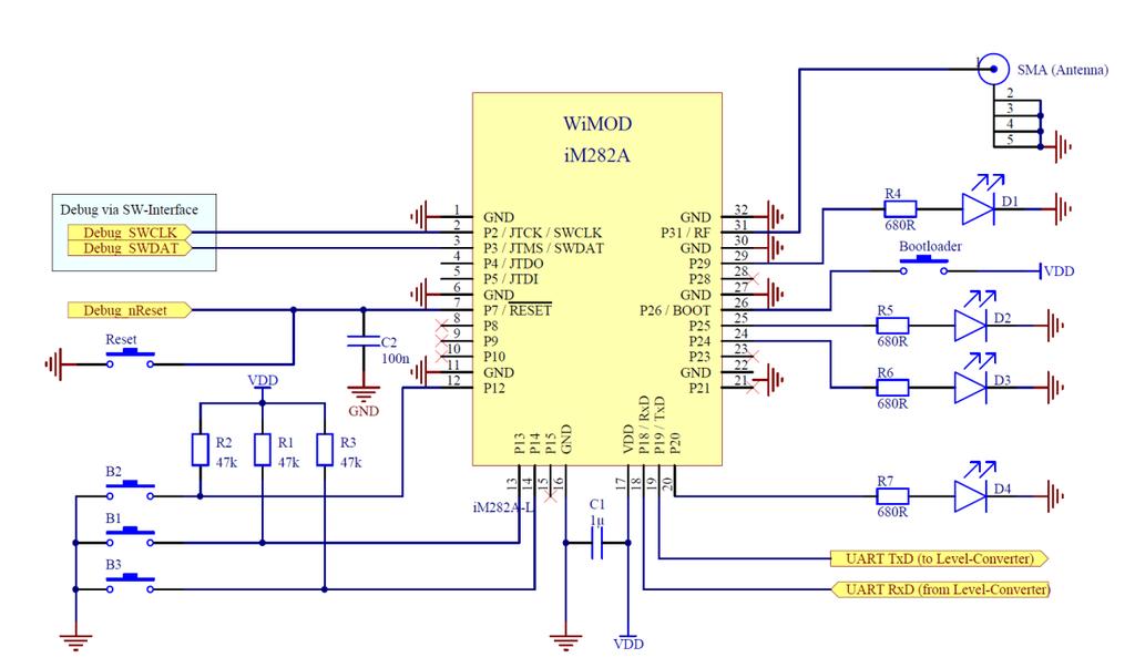 Integration Guide 9. Integration Guide The im282a provides 32 connectors as described in Chapter 7. For integrating the im282a into an environment, a typically circuit as given in Chapter 9.