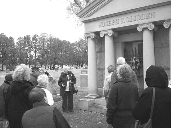 The Glidden Family Mausoleum is located at the cemetery.