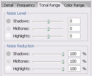 Figure 17: Tonal Range controls Color Range The Color Range controls set the noise level and