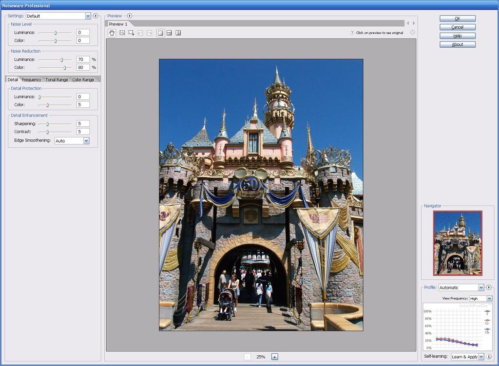 Figure 34: Resized Noiseware window with Preview zoomed out to 25% PHOTOSHOP ACTION AND SCRIPTING SUPPORT Noiseware Professional Plug-in provides full action and scripting support within Photoshop.