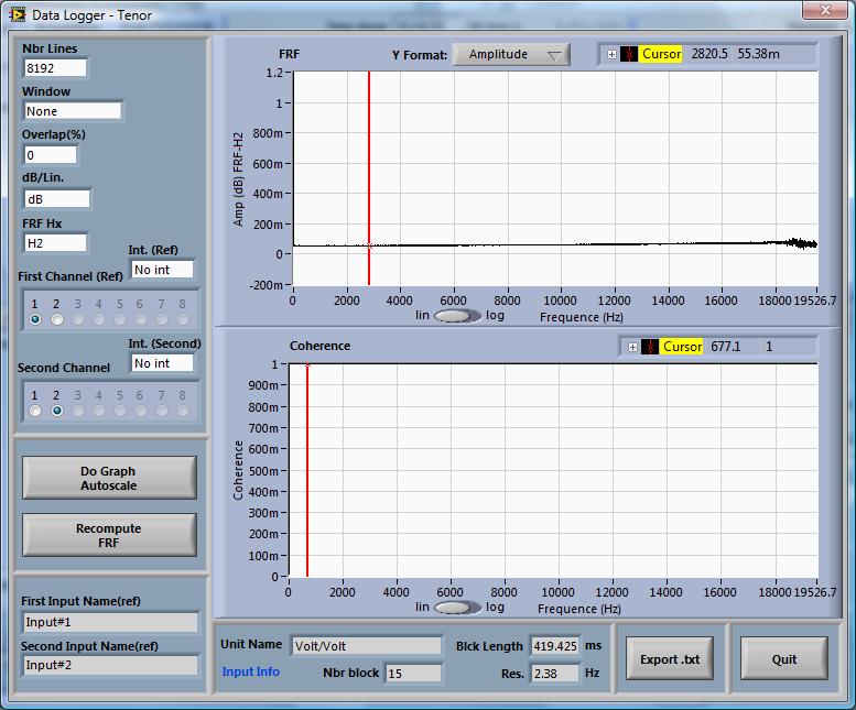 Figure 29: Interface of the FRF module At any time, the computation parameters can be changed and the recompute button can be used to update the results.