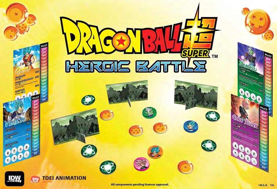In Dragon Ball Super: Heroic Battle, players flick Goku, Vegeta, Goku Black, or Zamasu tokens into their opponents to deal damage and gain power.