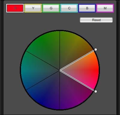Adjusting Color You can adjust the color region you selected using hue, saturation, and luminosity. 2 Select the color region you want to adjust.