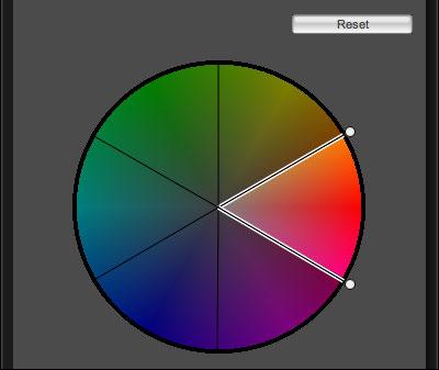 18) Hue region select buttons (this page) Adjustment color wheel (this page) 3 Select the color region you want to adjust from the adjustment color wheel.