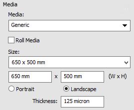 b. Set the correct media size and thickness. c. Set the Quality to Standard d.