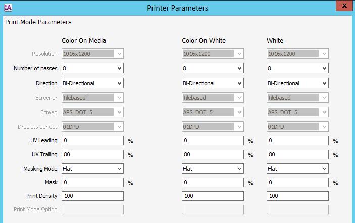 Printer Parameters The printer parameters need to be identical for Color on