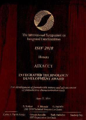 The award is an acknowledgement of ten years continuous improvement of measurement methods and the support aixacct gave to the community of material researchers to get better inside into material