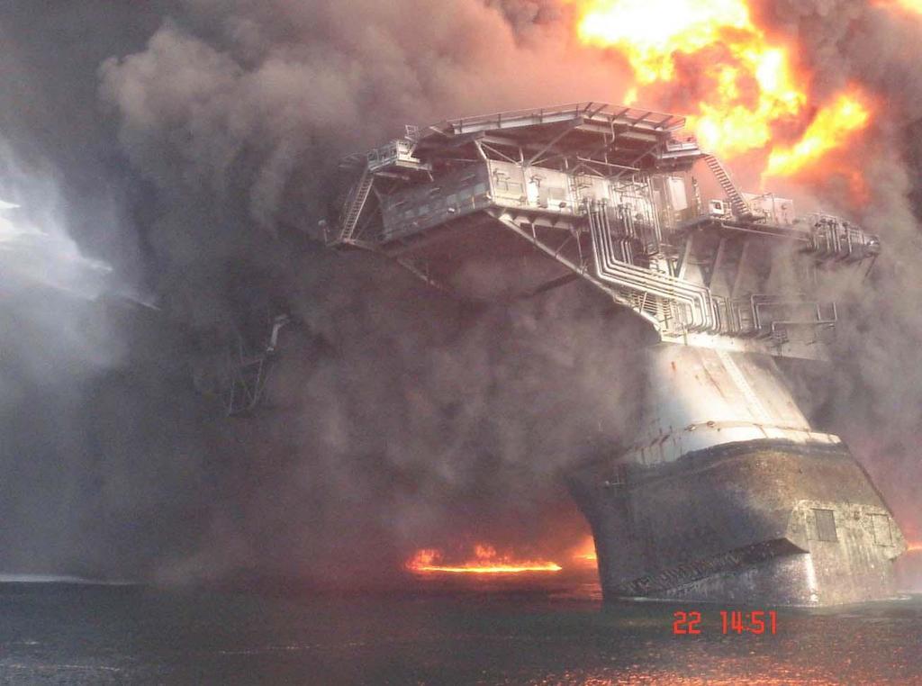 Summary of Event 9:47 PM on April 20, 2010 a flow of hyrdrocarbons came up the riser and onto the Deepwater Horizon Drill rig from the Macondo Well (Depth - 5000 feet of water; depth of well 13,000